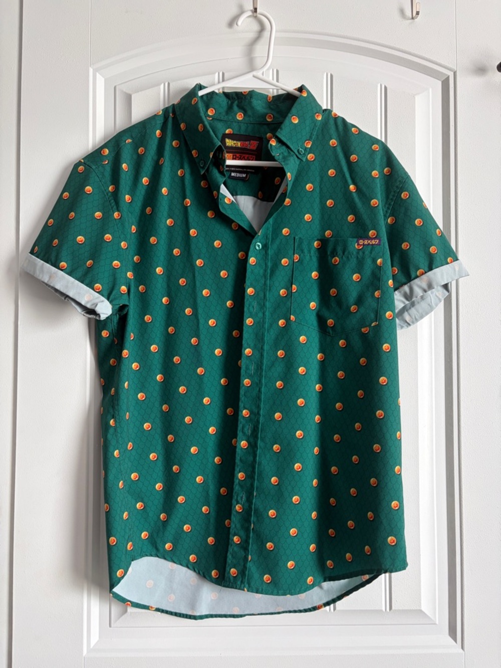RSVLTS Green Short-Sleeve Button-Down with Orange Dot Print